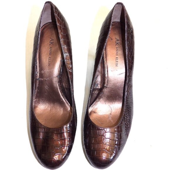 Anne Klein Brown Crocodile Print High Heel Shoes Size 10 - Picture 1 of 7